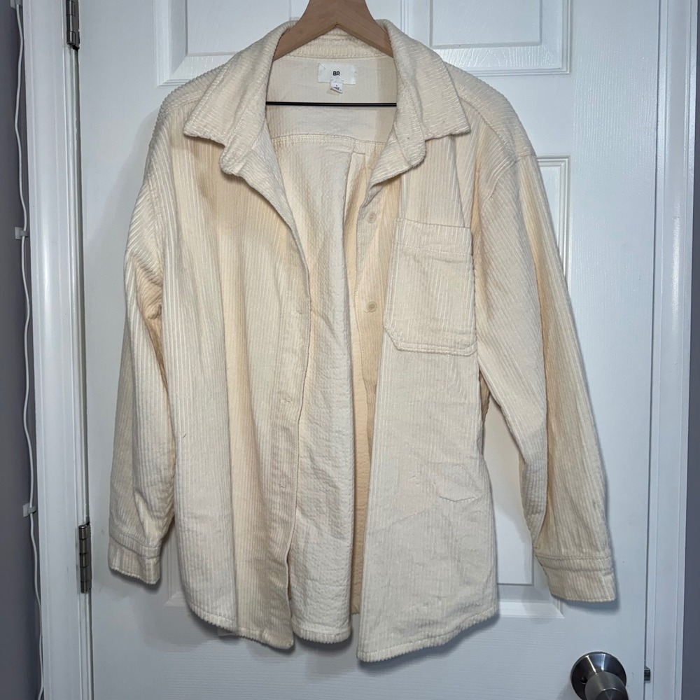 BP Nordstrom Womens Cream Corduroy Oversized Button Down Shacket Shirt Jacket S